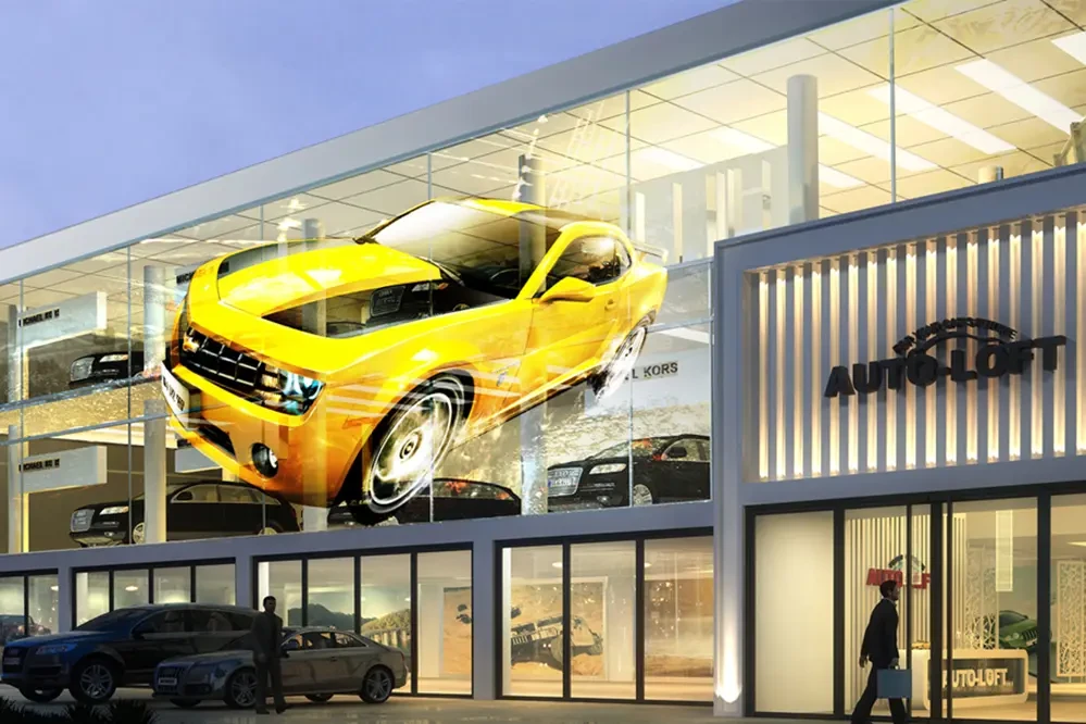 transparent LED screen film in high-end automotive showrooms